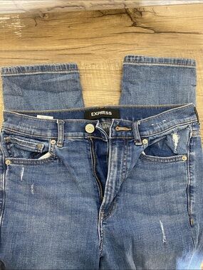 Express mom jeans medium Blue Straight-Leg Jeans with Light Distressing